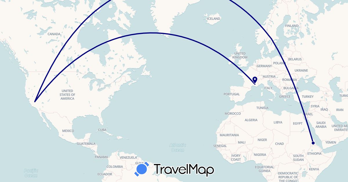 TravelMap itinerary: driving in Eritrea, France, Sweden, United States (Africa, Europe, North America)